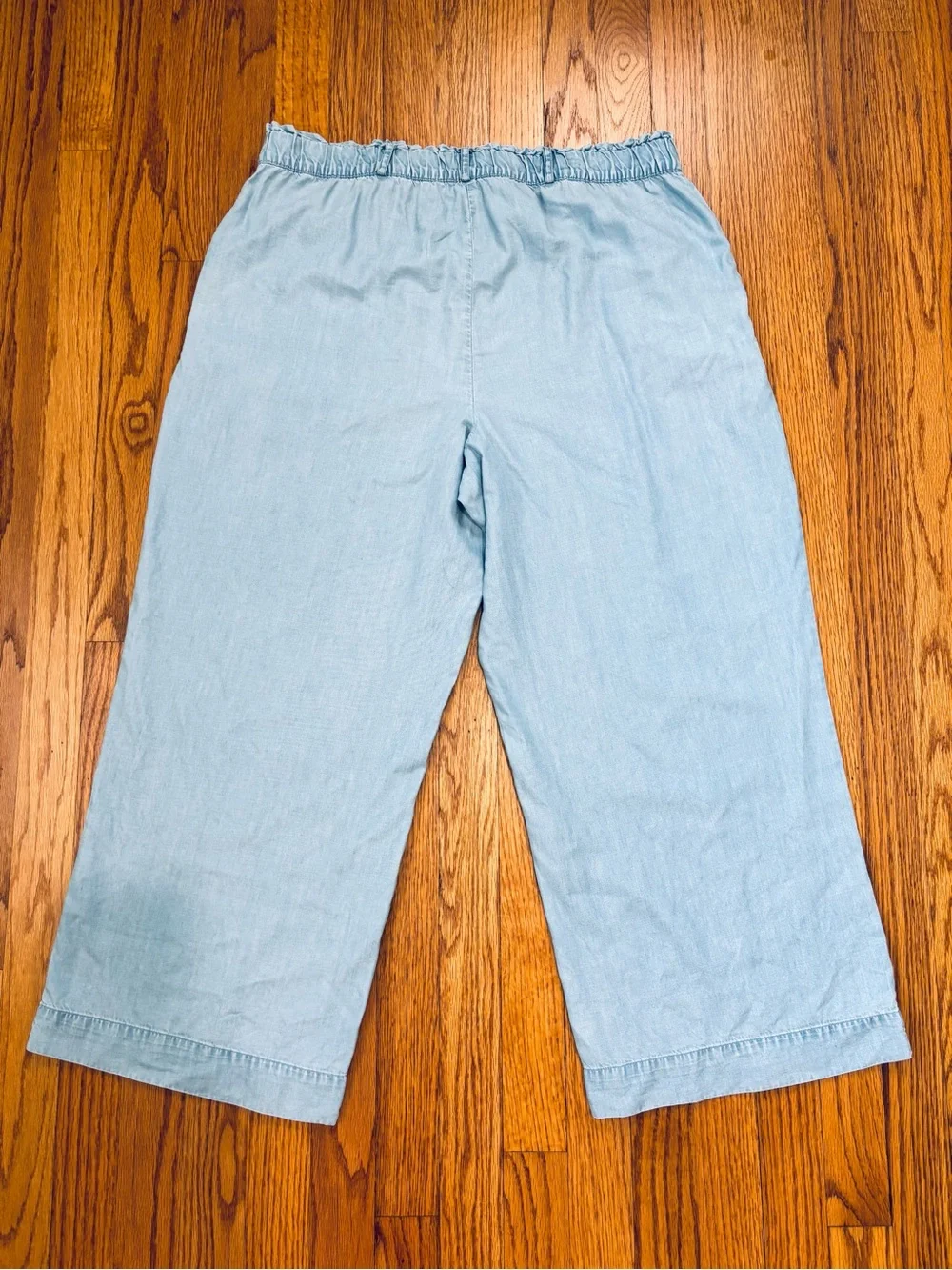 LOFT palazzo chambray tencel high rise wide Leg crop lagenlook pull on pants L